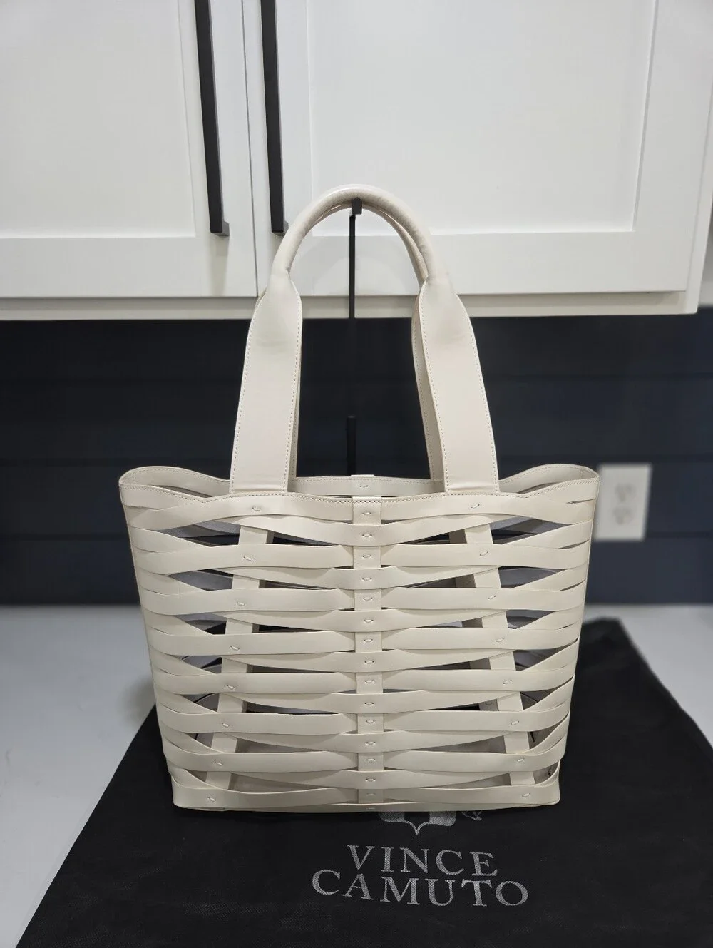 Vince Camuto Cecil Woven Tote In Coconut Cream  Leather